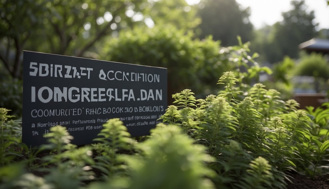 Lush greenery of native plants thrives in a well-maintained garden, surrounded by signage promoting conservation efforts